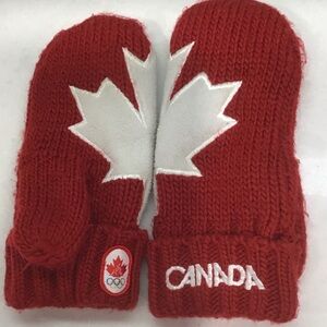 Hudson’s Bay Red and White Maple Leaf Youth Mittens- one size